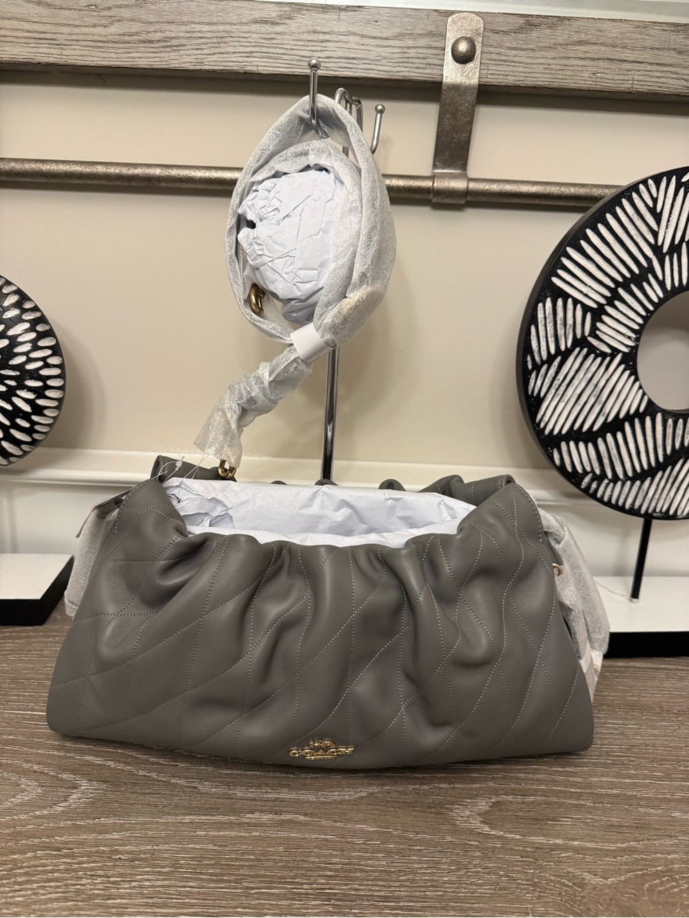 Coach Faye Large Shoulder Bag in Gray Quilting with Gold Chain - Picture 12 of 13